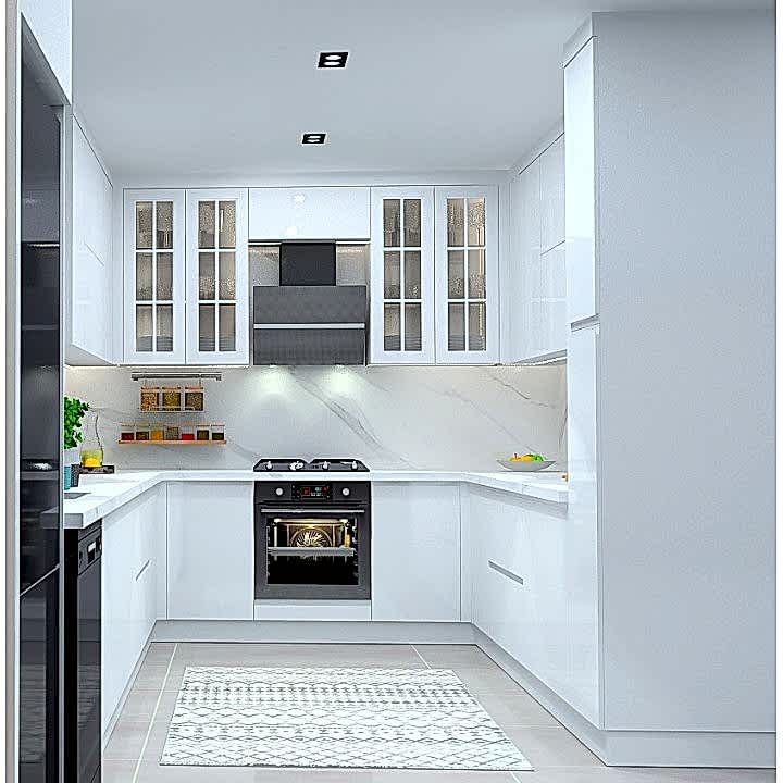 Kulpsuz Mutfak Dolabı – U Şeklinde Köşe, Mat Lake Boyalı Kapak, Modern