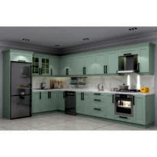 Köşe L Tipi Bodrum Mutfak Dolabı | CNC Country Model Su Yeşili