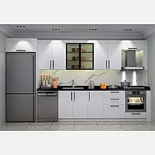 3 Metre Mdf-Lam Mutfak Dolabı – Füme Camlı, Kulplu Tasarım