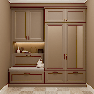 BHR117 Vestiyer Dolabı - Avangard Model - Çekmeceli Aynalı Askılı Vizon Portmanto