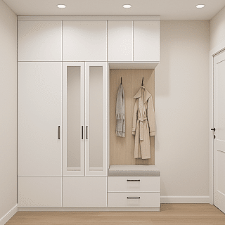 BHR120 Vestiyer Giriş Dolabı - MdfLam - Aynalı Asklık Beyaz Portmanto