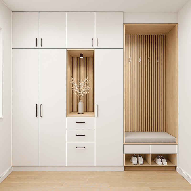 BHR129 Vestiyer Dolap Modeli - Askılıklı Vestiyer Dolabı Ahşap-Beyaz