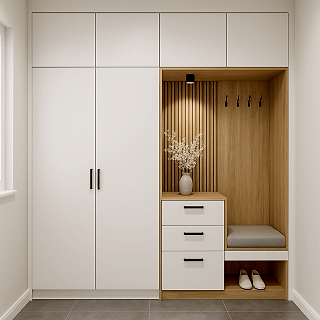 BHR130 Vestiyer Dolap Modeli - Çekmeceli Portmanto Dolabı Ahşap-Beyaz