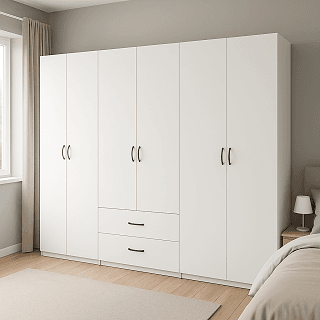 3m Geniş Gardırop Elbise Dolabı 6 Kapaklı 2 Çekmeceli