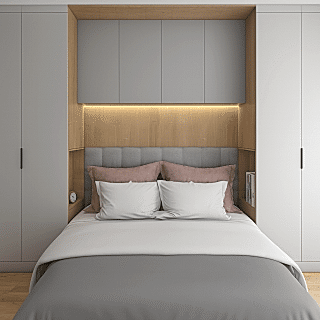 Yatak Üst Dolabı BY089 Modeli - Gri High Gloss Kulpsuz Kapaklı Tasarım