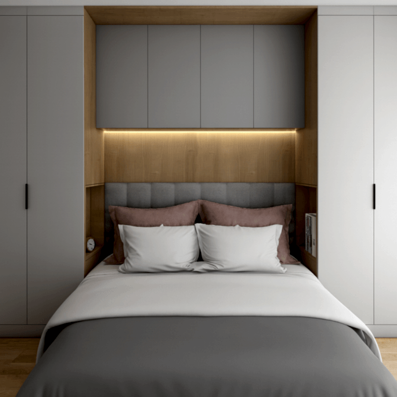 Yatak Üst Dolabı BY089 Modeli - Gri High Gloss Kulpsuz Kapaklı Tasarım