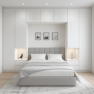 Yatak Üst Dolabı BY090 Modeli - İnci Beyaz High Gloss Kulpsuz Kapaklı Tasarım