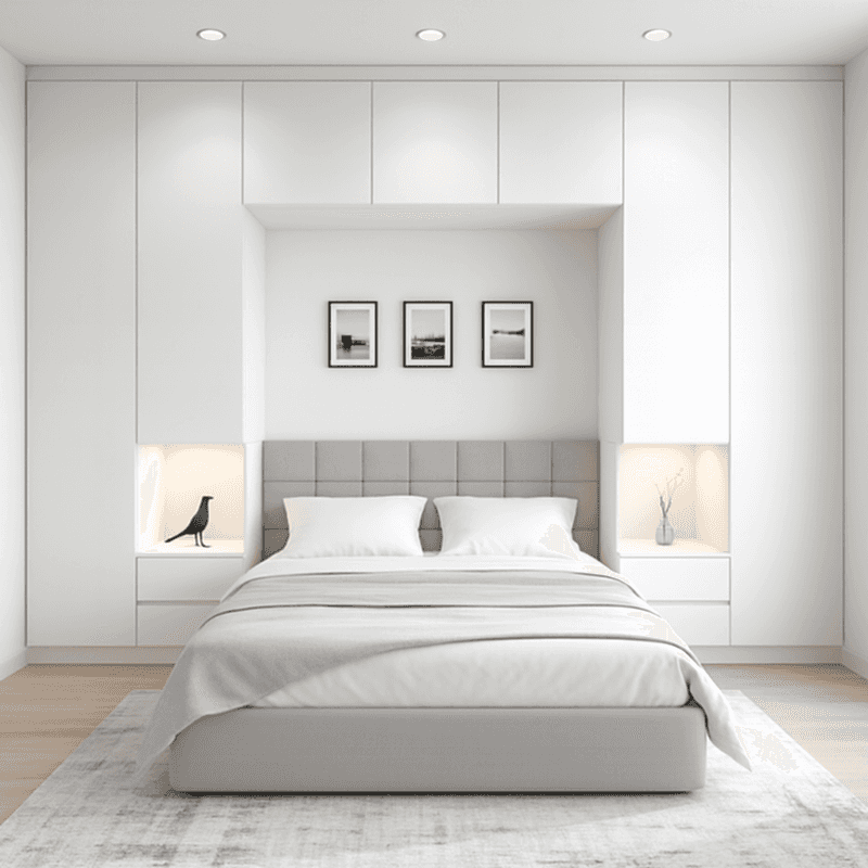 Yatak Üst Dolabı BY090 Modeli - İnci Beyaz High Gloss Kulpsuz Kapaklı Tasarım