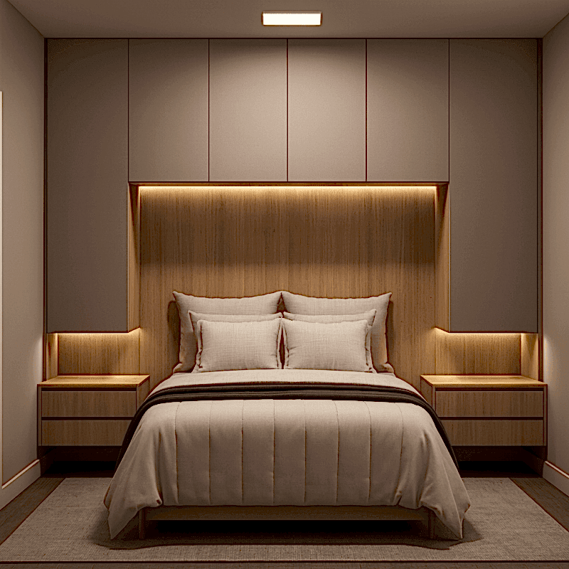 Yatak Üst Dolabı BY091 Modeli - Vizon Mat Lak Kulpsuz Kapaklı Tasarım