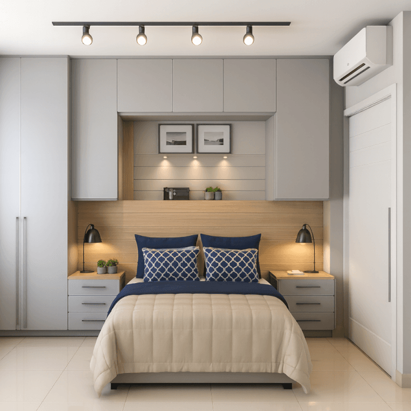 Yatak Üst Dolabı BY092 Modeli - Füme Mat Lak Kulpsuz Kapaklı Tasarım