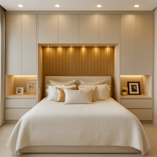 Yatak Başı Dolabı BY095 Modeli - Krem Mat Lak Kulpsuz Kapaklı Tasarım