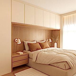 Yatak Başı Gardırop BY098 Modeli - Mat Krem Lak Kulpsuz Kapaklı Tasarım