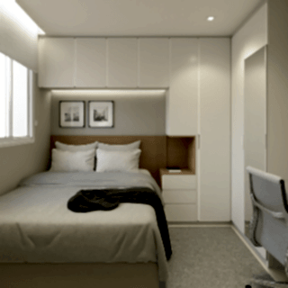 Yatak Başı Gardırop BY101 Modeli - Beyaz Mat Lak Kulpsuz Kapaklı Tasarım