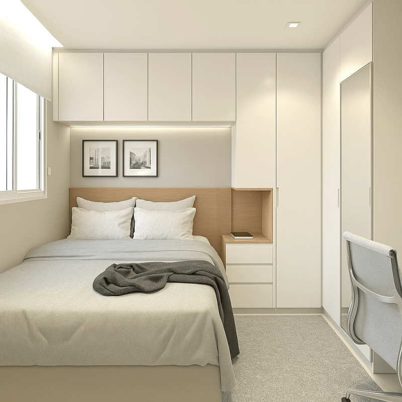 Yatak Başı Gardırop BY101 Modeli - Beyaz Mat Lak Kulpsuz Kapaklı Tasarım