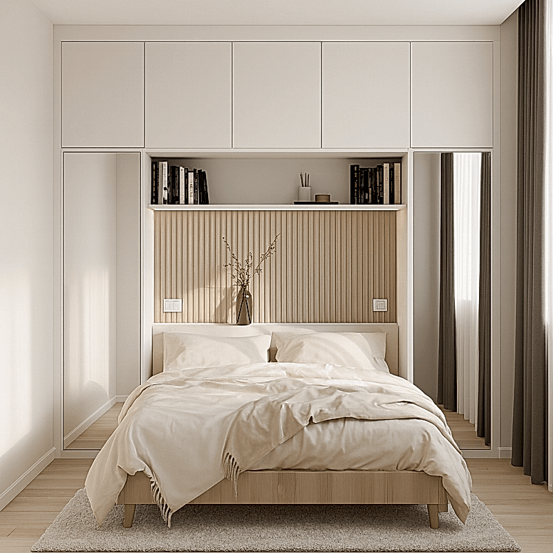 Yatak Üstü Gardırop BY102 Modeli - Beyaz, Aynalı Mat Lak Kulpsuz Kapaklı Tasarım