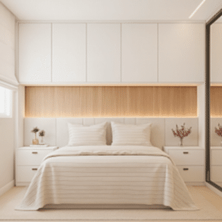 Yatak Üstü Gardırop BY105 Modeli - Beyaz Mat Lak Kulpsuz Kapaklı Tasarım