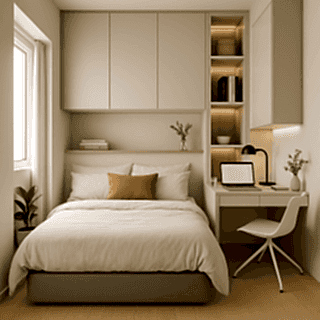 Yatak Üst Dolabı BY106 Modeli - Krem Mat Lak Kulpsuz Kapak Çalışma Masalı