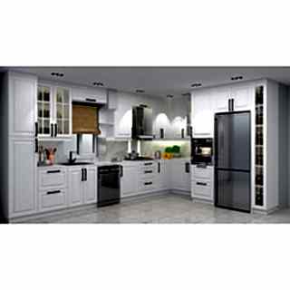 350cm x 500cm Beyaz Köşe Mutfak Dolabı – L Şeklinde, Özel Kulplu Mat Lake Boyalı Kapak, Country Tasarım