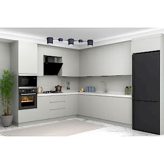 Modern Mutfak Dolabı - Köşe L Tipi Tasarım, Gri Mat Lak Kapak