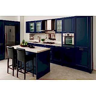 Bodrum Mutfak Dolabı – Köşe L Tipi , CNC İşlemeli Rustik Model, Parlament Mavi Renk