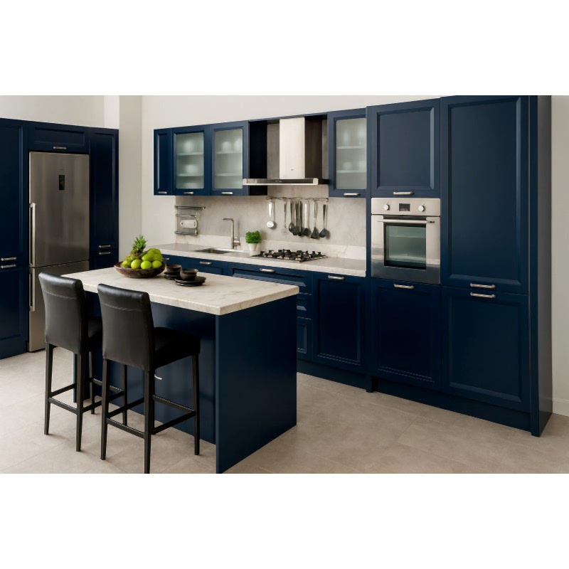 Bodrum Mutfak Dolabı – Köşe L Tipi , CNC İşlemeli Rustik Model, Parlament Mavi Renk