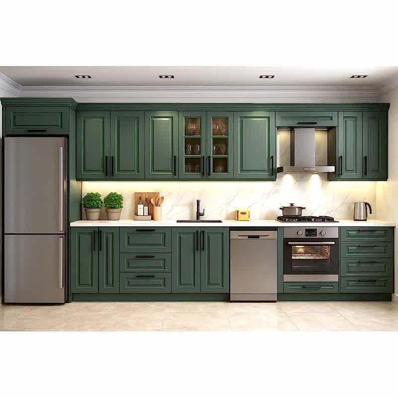 Country Mutfak Dolabı – İşlemeli Kapak, Yeşil Mat Lake Boyalı Kapak, Avangard Tasarım