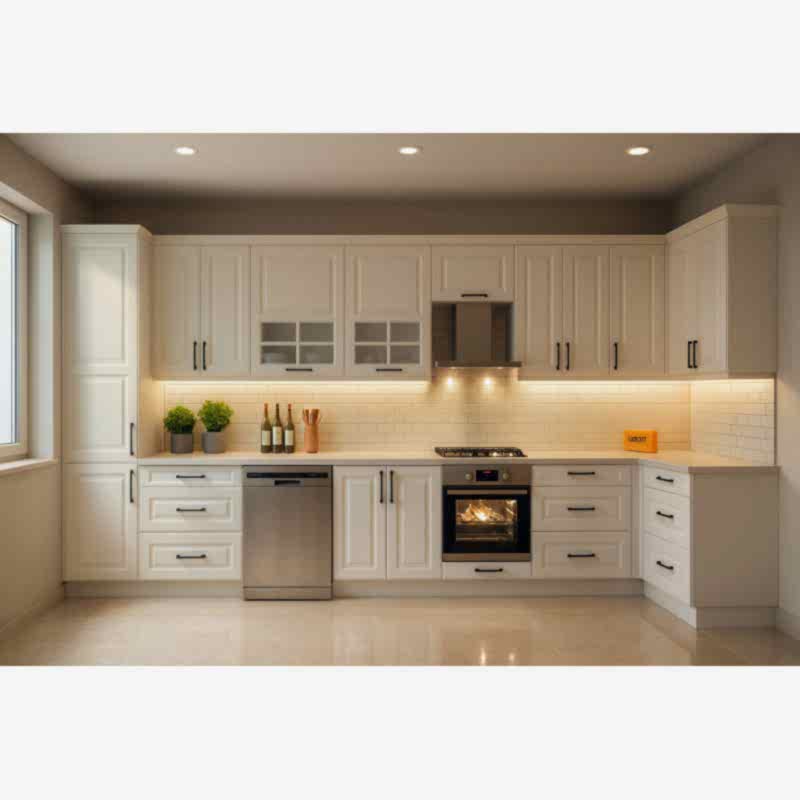 Country Köşe Mutfak Dolabı – İşlemeli Kapak, Beyaz Mat Lake Boyalı Kapak, Avangard Tasarım