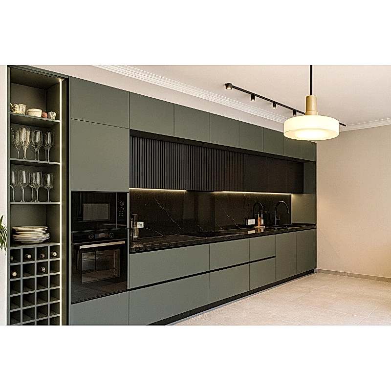 Futuristik Mutfak Dolabı Modeli - Siyah ve Yeşil Uyumu | Özel Seri