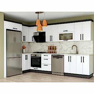 Köşe Mutfak Dolabı – L Şeklinde, Kulplu Beyaz Mdf-Lam Kapak