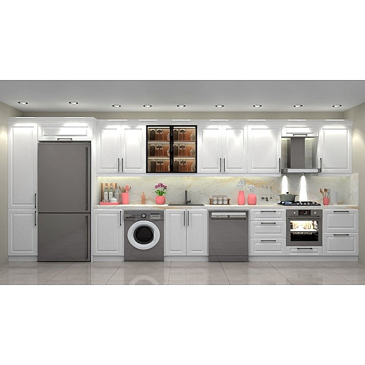 6m Mutfak Dolabı – Tek Duvar, Mat Lake Boyalı, Country Kapak