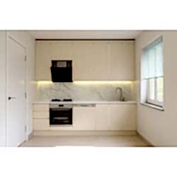 2,5m Karşılıklı Mutfak Tezgahı, Kulpsuz Dolap Krem Mdf-Lam Kapak