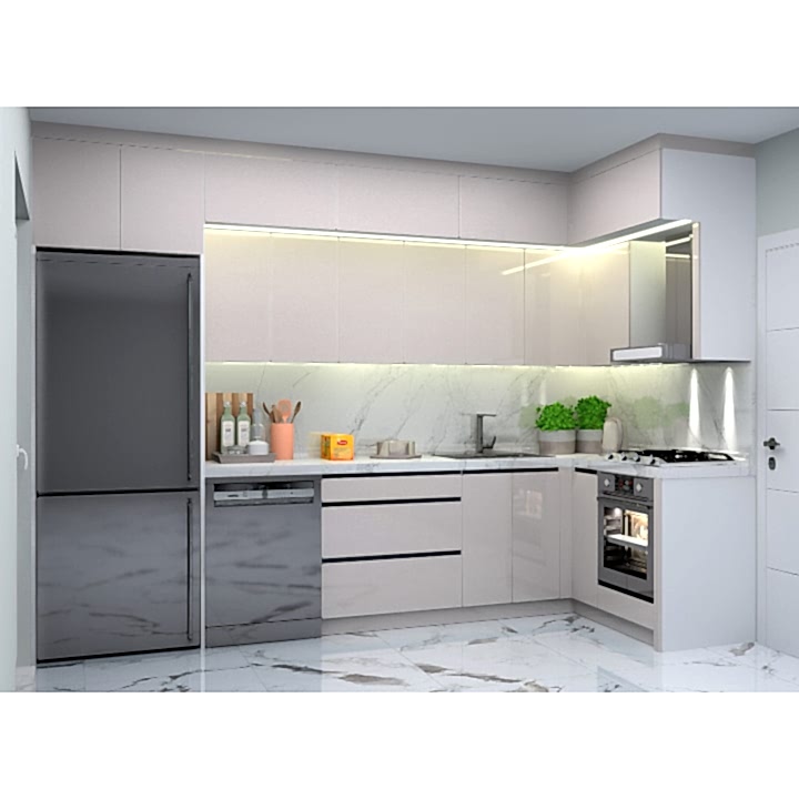 Köşe Mutfak Dolabı | L Tipi Mutfak, Tavana Kadar Kademeli Tasarımı